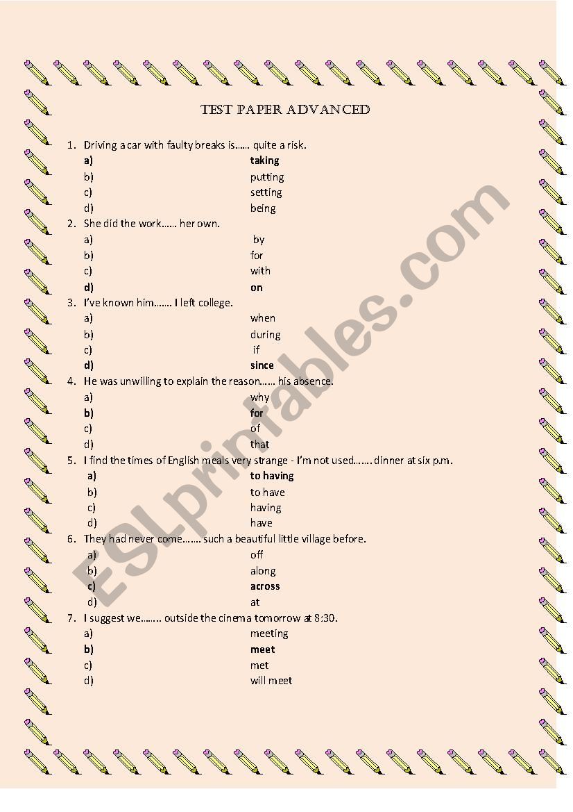 TEST ADVANCED worksheet