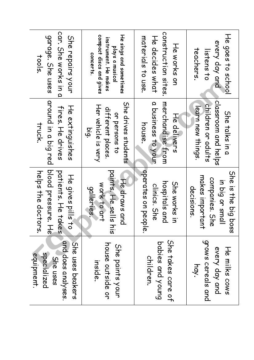 Job Action Cards Goes With Job Board Game Esl Worksheet By Nathalieds