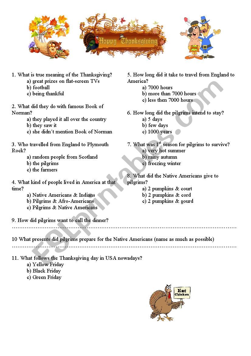 Thanksgiving worksheet