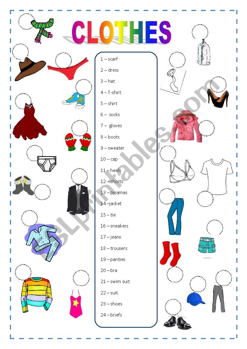 Clothes Vocabulary Worksheet - ESL worksheet by gilmarah