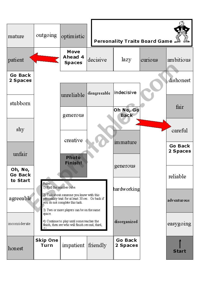 Personality Traits Board Game worksheet