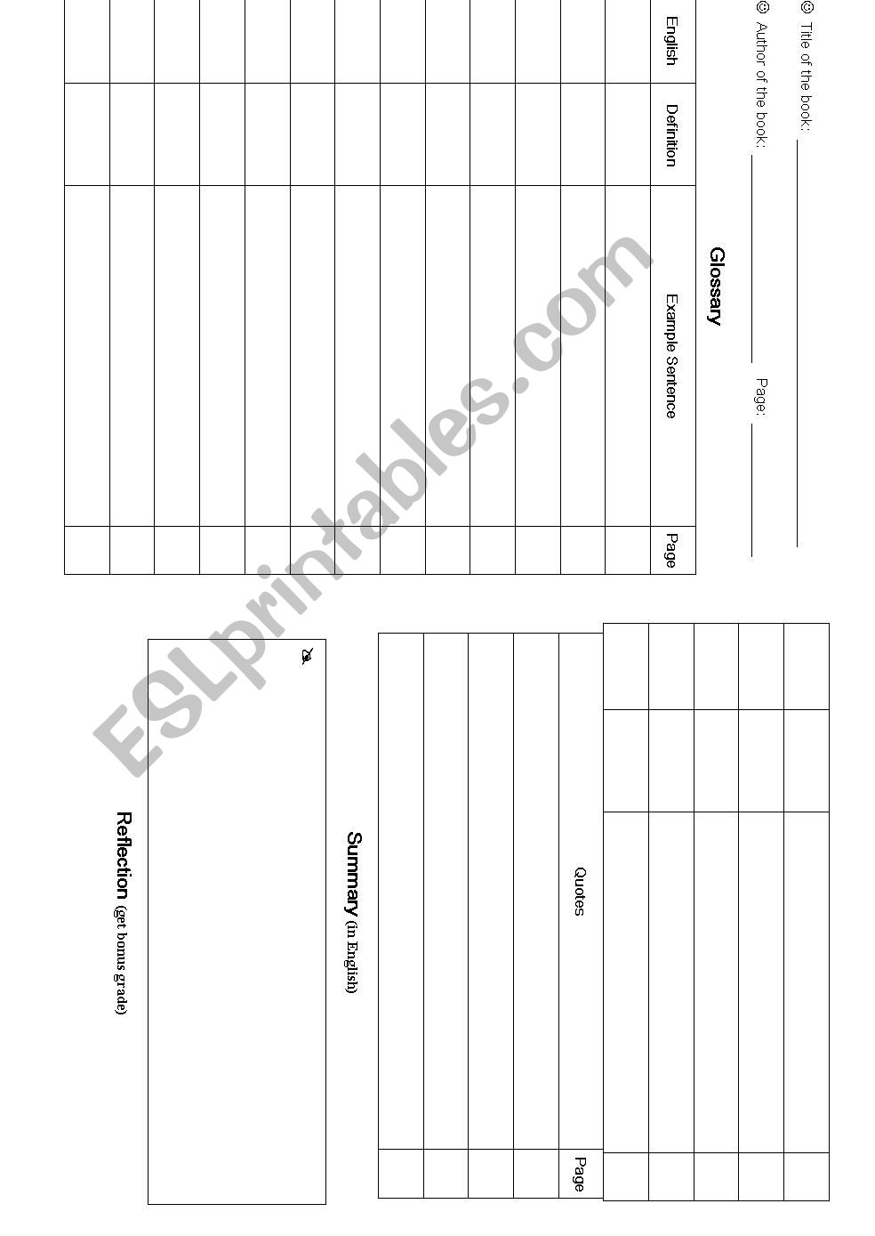 reading journal form worksheet