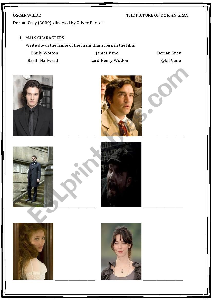 Oliver Parker S Dorian Gray Characters Esl Worksheet By Hatfulofhollow