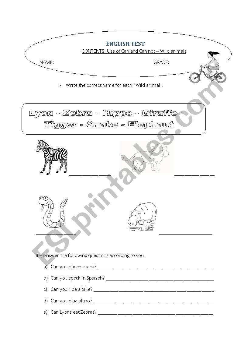 Can and Can not worksheet