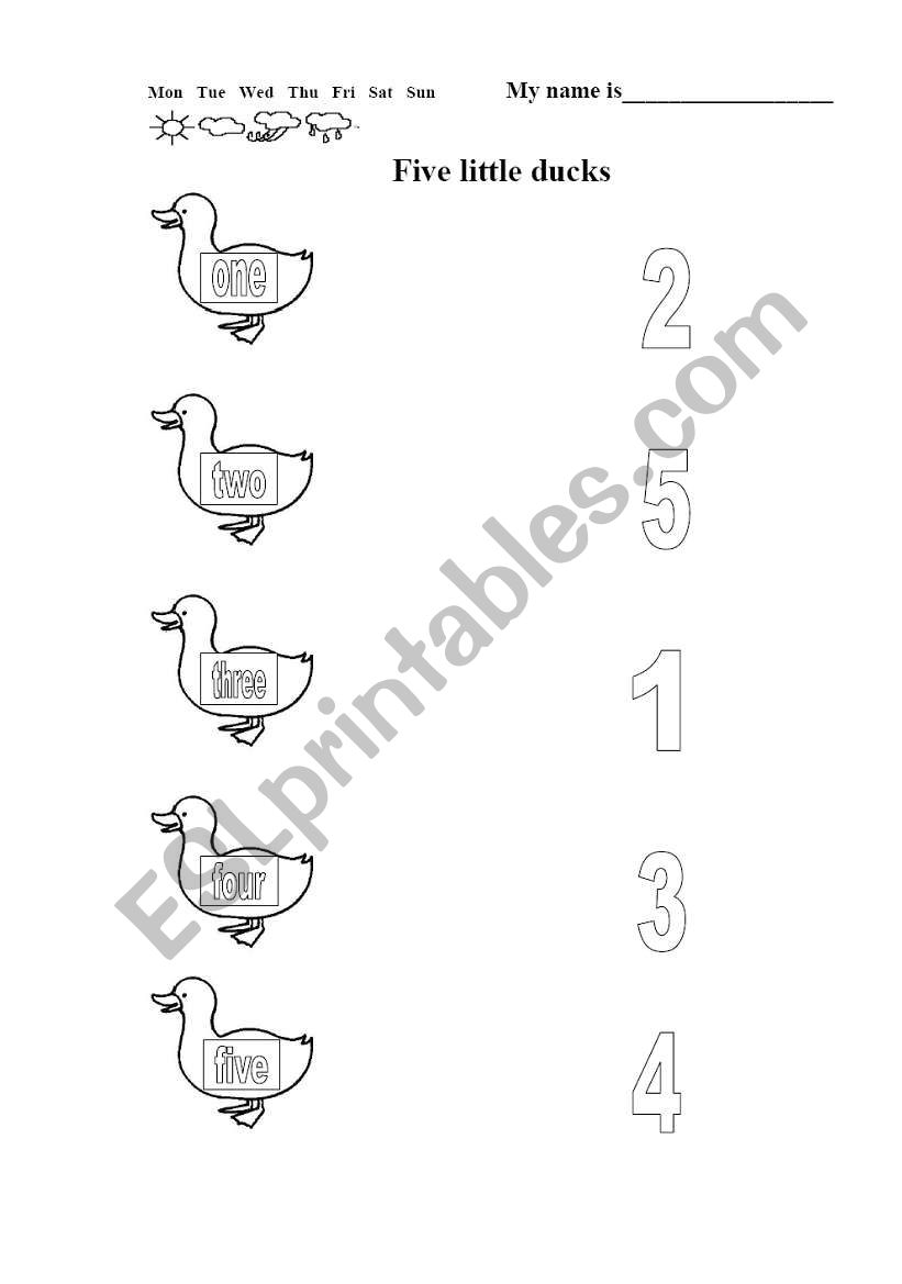 English Worksheets Five Little Ducks