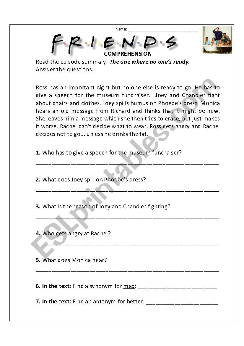 FRIENDS The one where no one´s ready - ESL worksheet by Jojobean