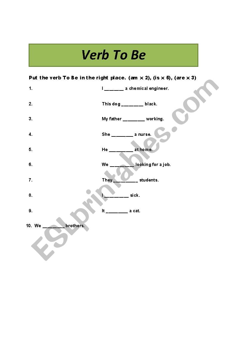 Verb To Be worksheet