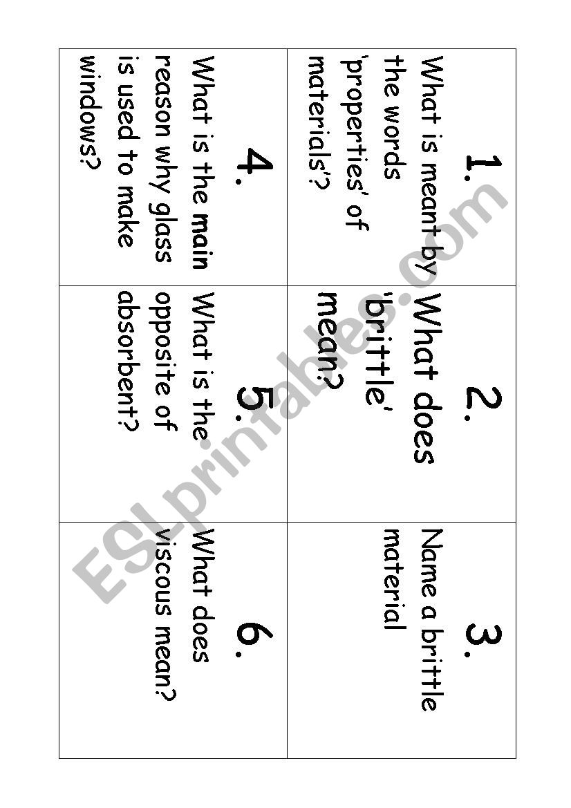 Materials worksheet