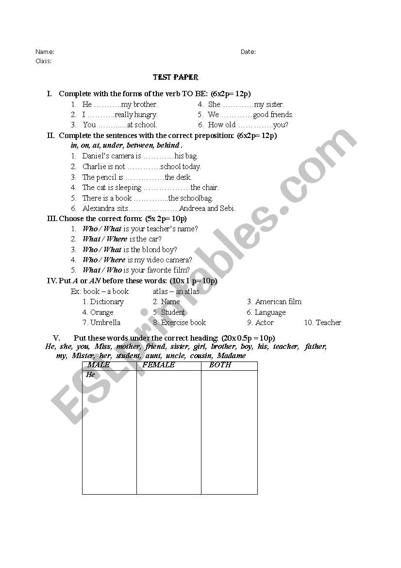 revision worksheet