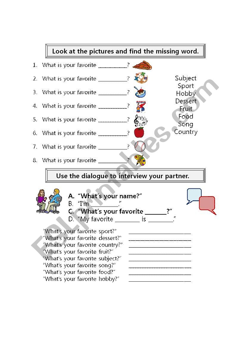 What´s Your Favorite...? - ESL Worksheet By Mandalynn2104