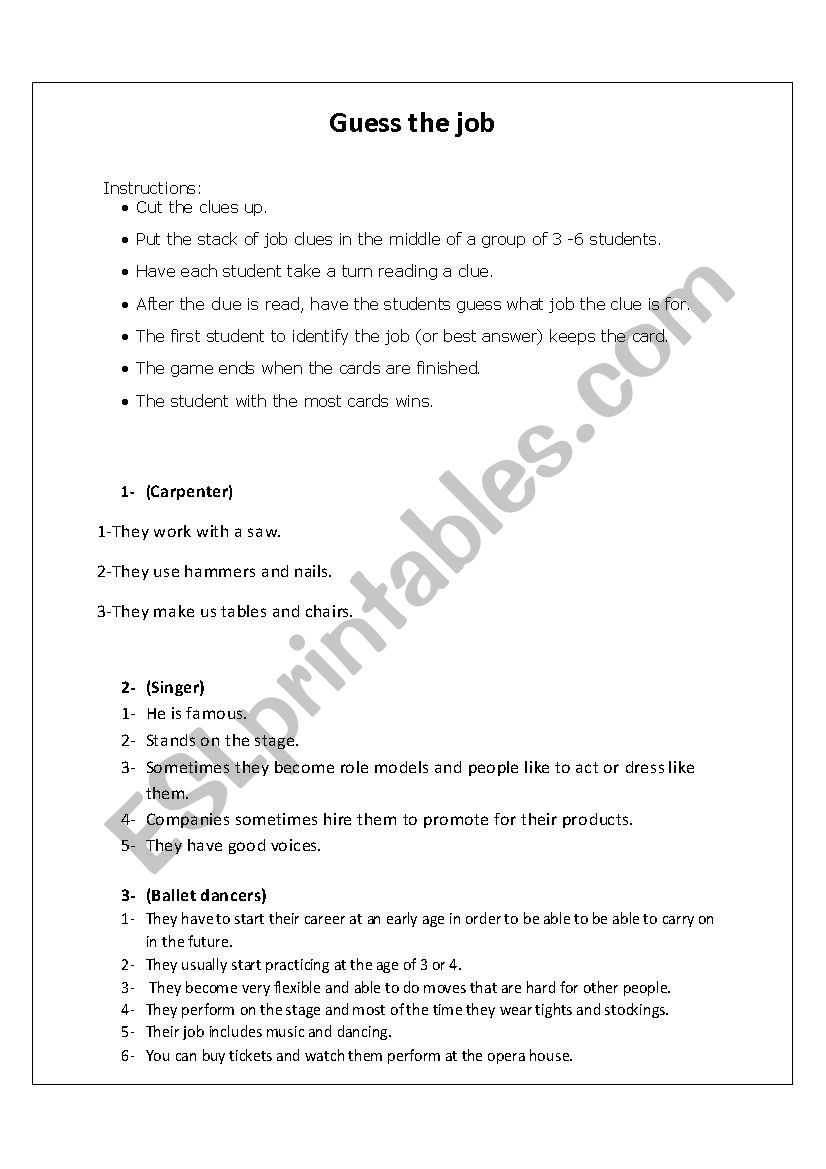 guess the jobs worksheet