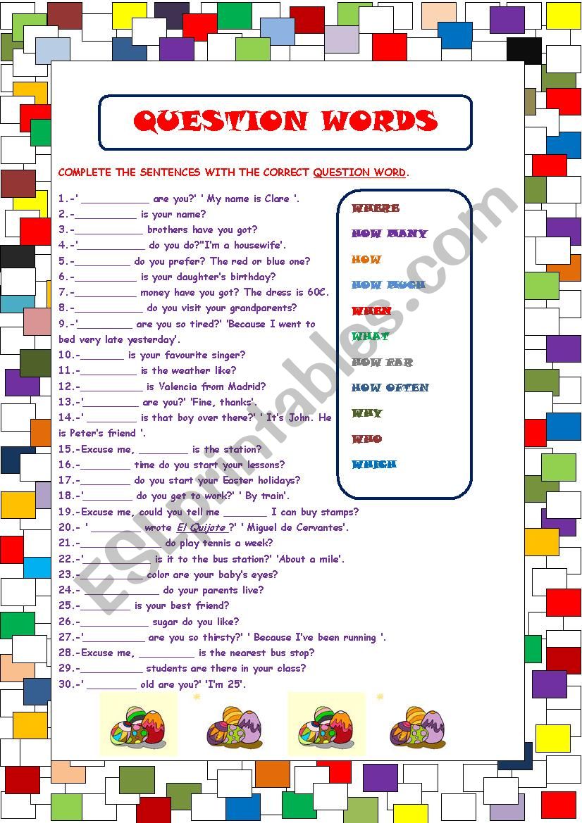 Question Words ESL Worksheet By Setxump