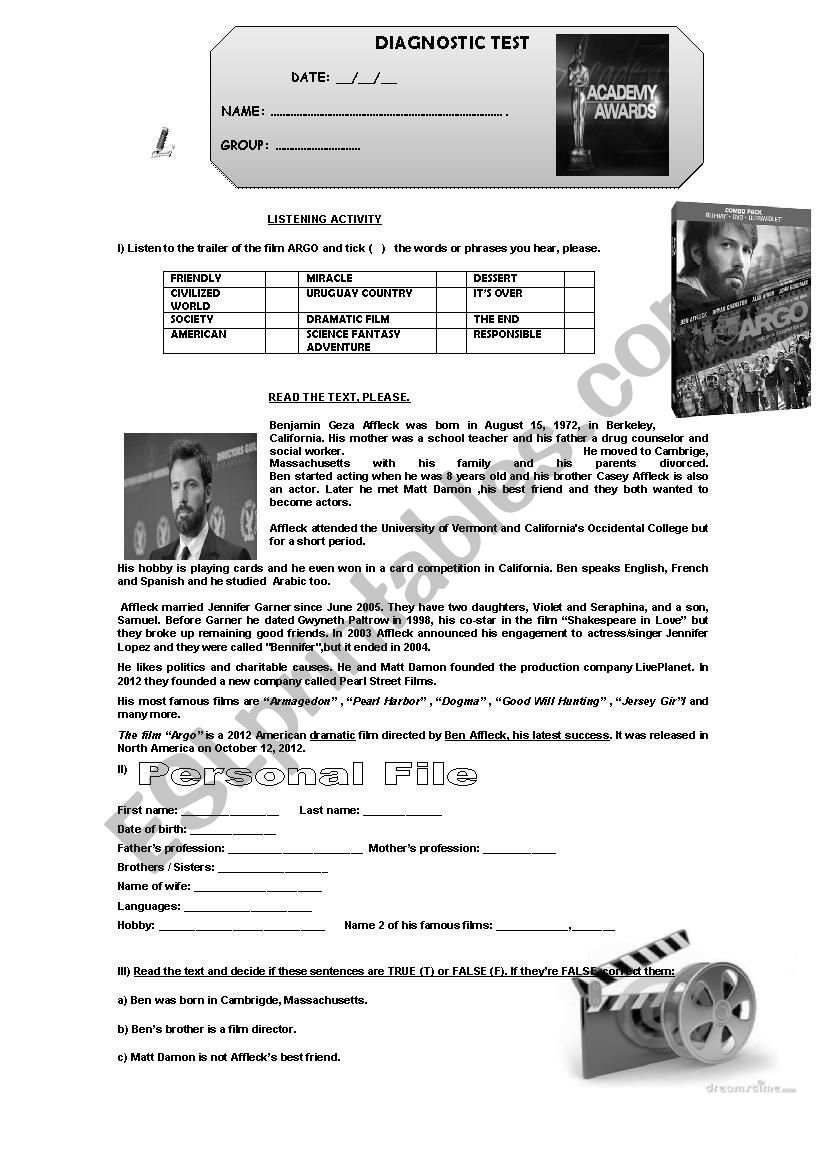 Test about FILM ARGO worksheet