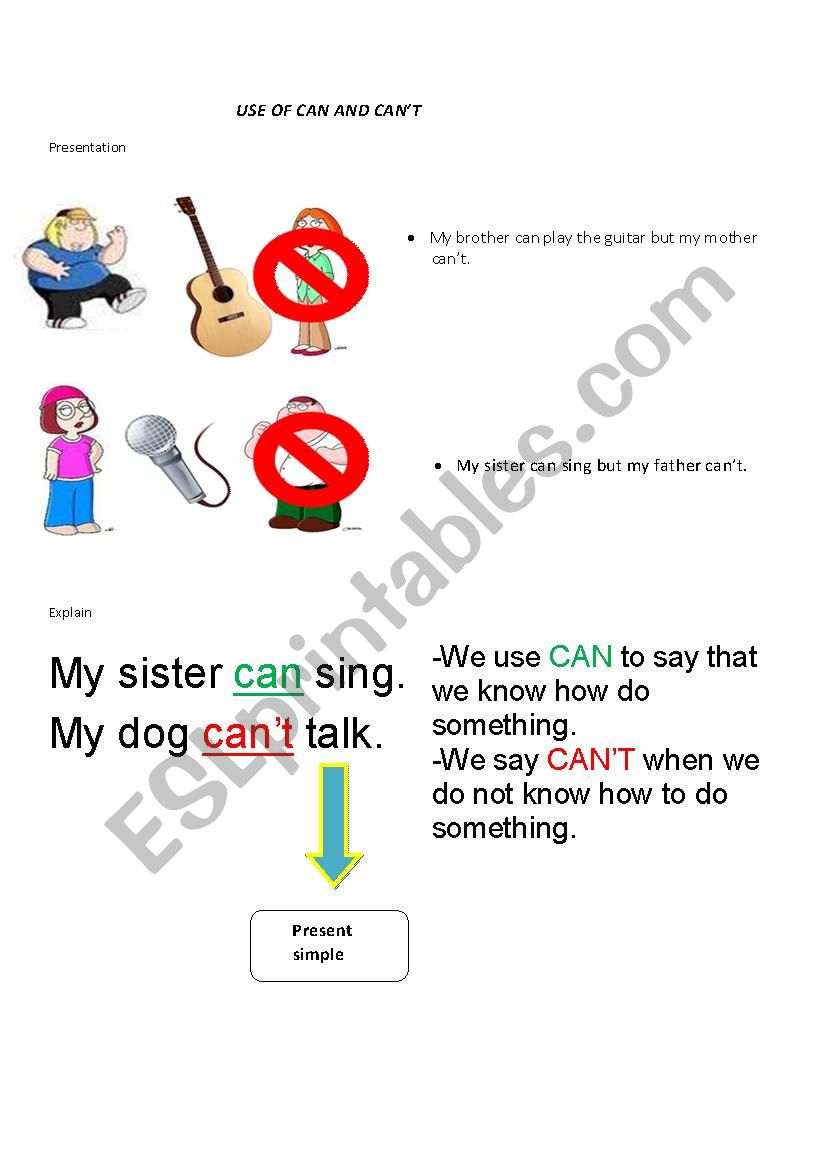 use of can and cant worksheet