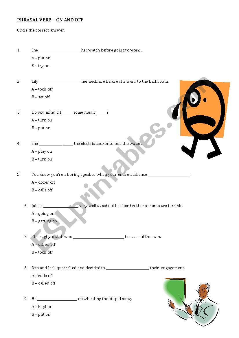 PHRASAL VERB - ON & OFF worksheet