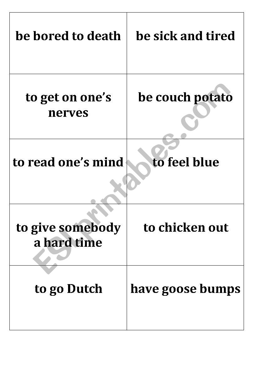 Everyday idioms part 1 memory game/matching 