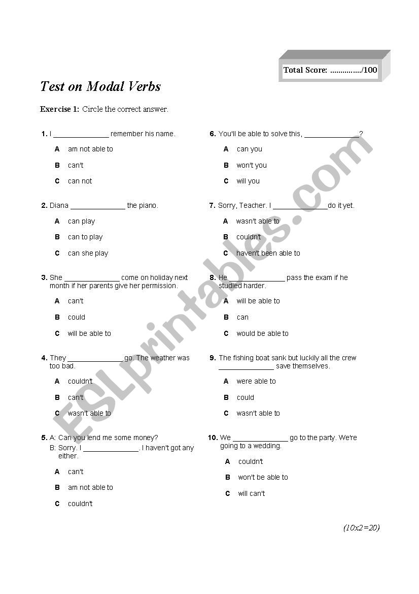 Test on Modals worksheet