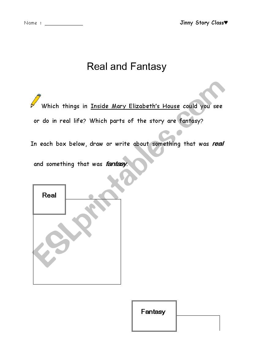 Real and Fantasy worksheet