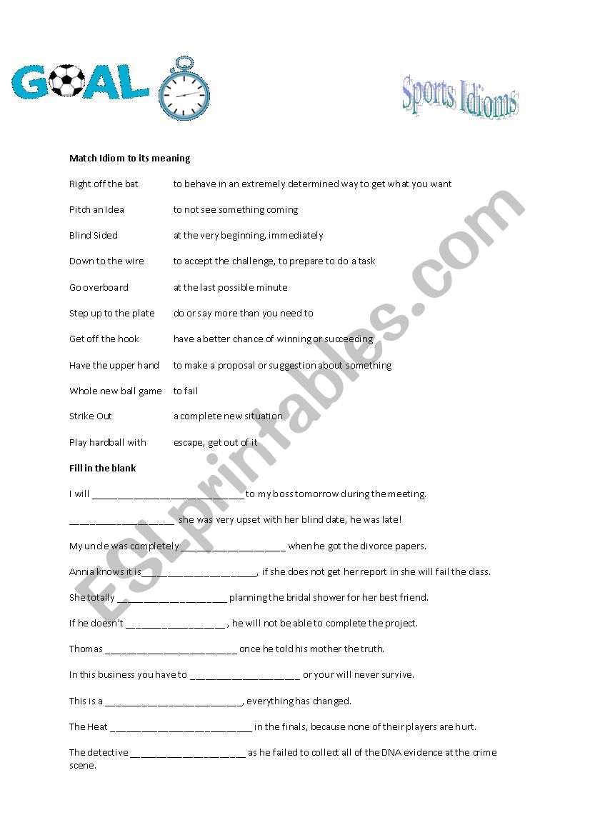 Sports Idioms worksheet