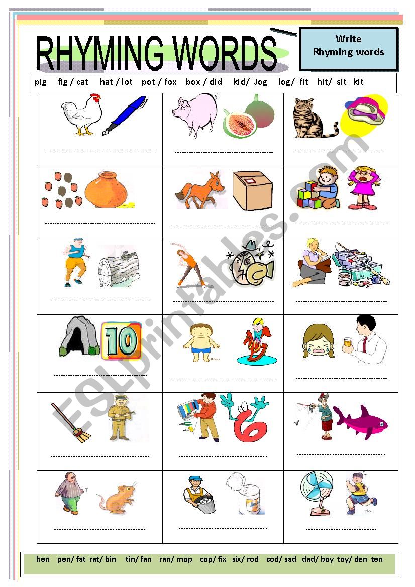 Rhyming Words ESL Worksheet By Jhansi