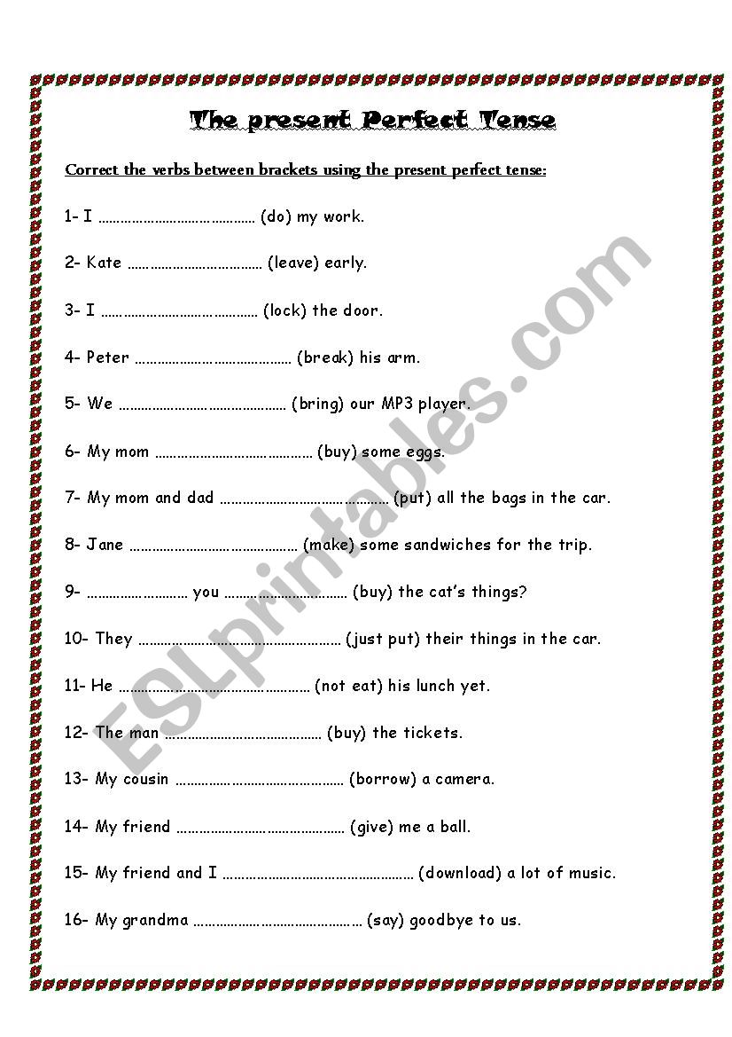 The Present Perfect Tense worksheet