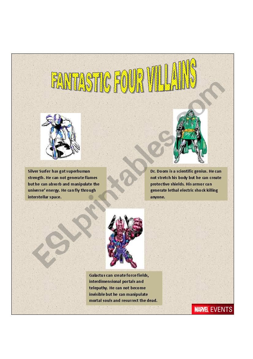 Fantastic four villains worksheet