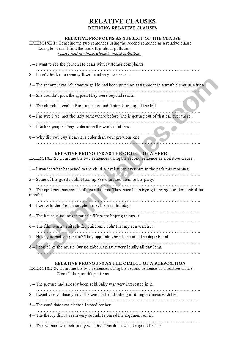 Relative Clauses worksheet