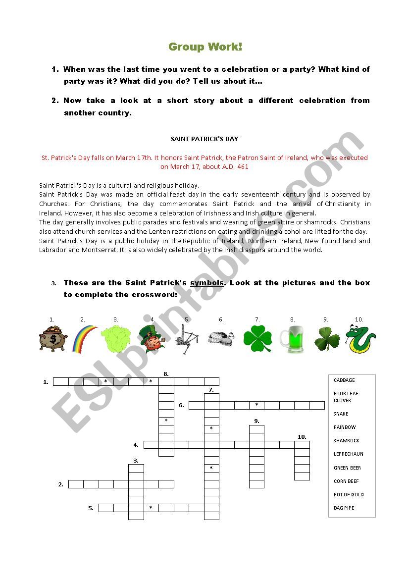 Saint Patricks Day worksheet