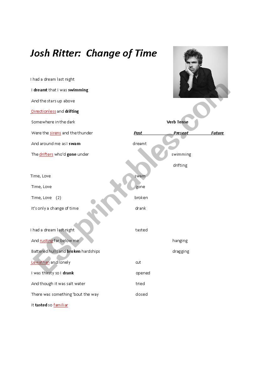 Change of Time - Josh Ritter worksheet