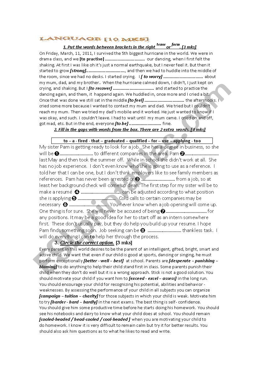 language activities worksheet