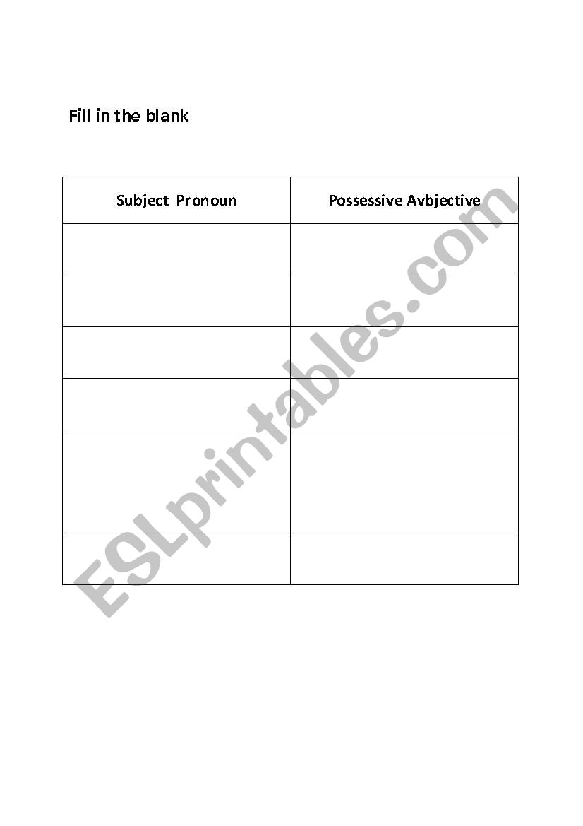 prosessive pronouns worksheet