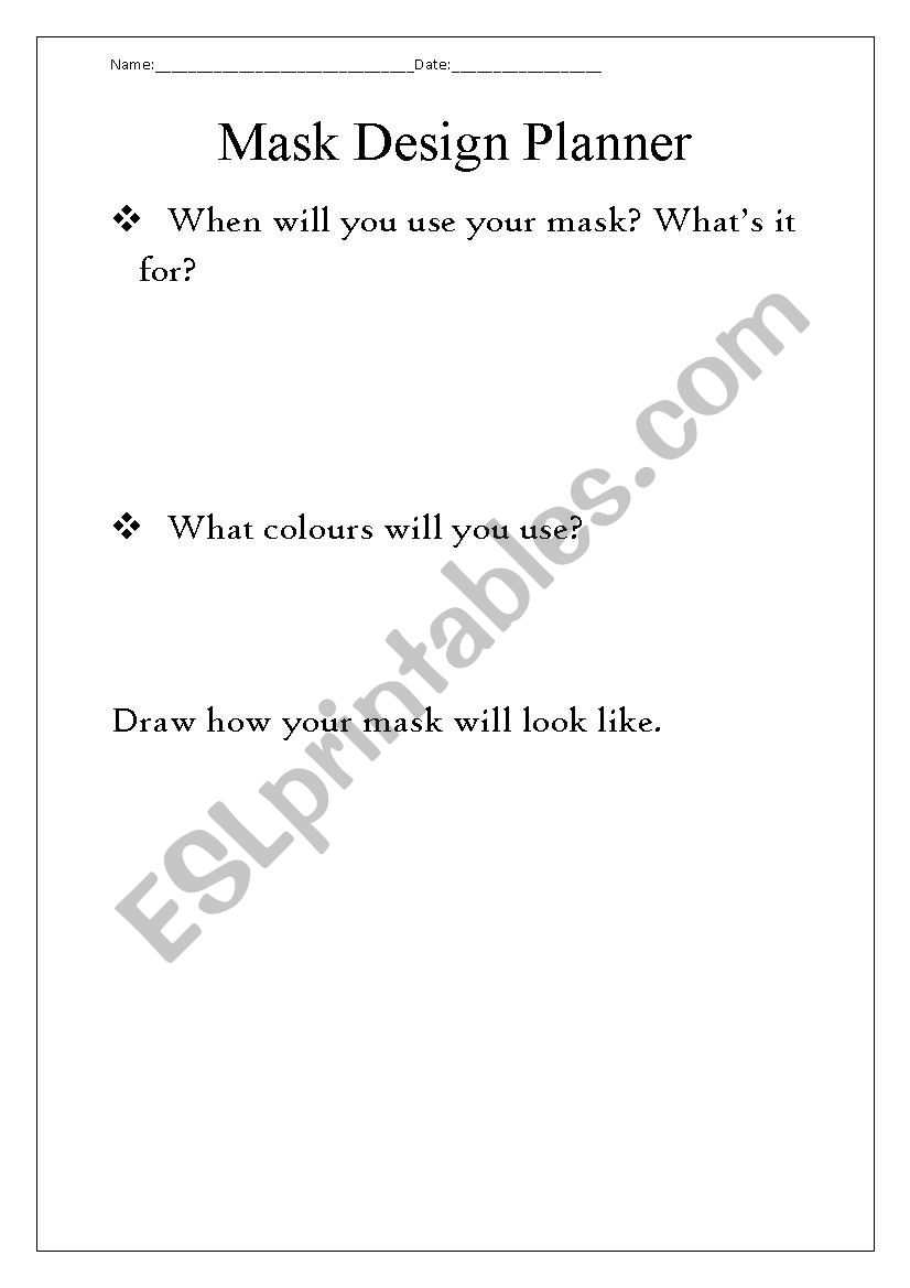 Mask Making Design Planner worksheet