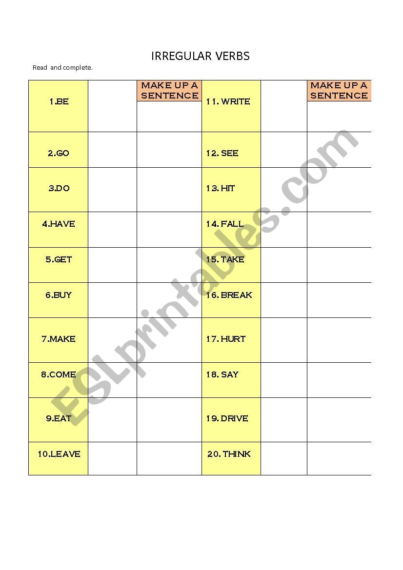 Past verbs worksheet