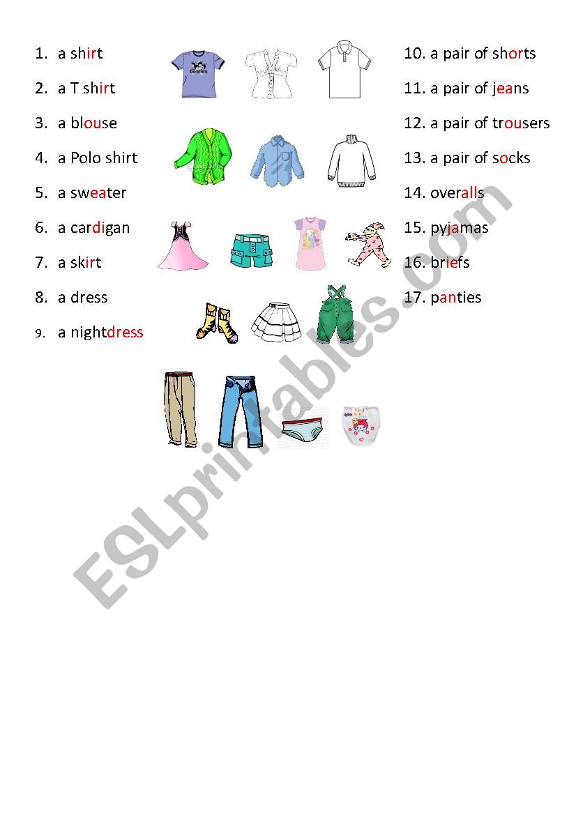 Clothes - ESL worksheet by dawnov7