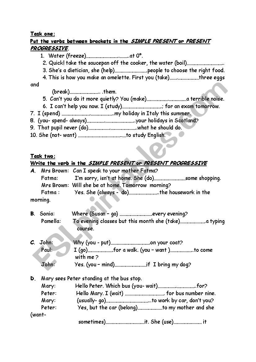 tense review worksheet