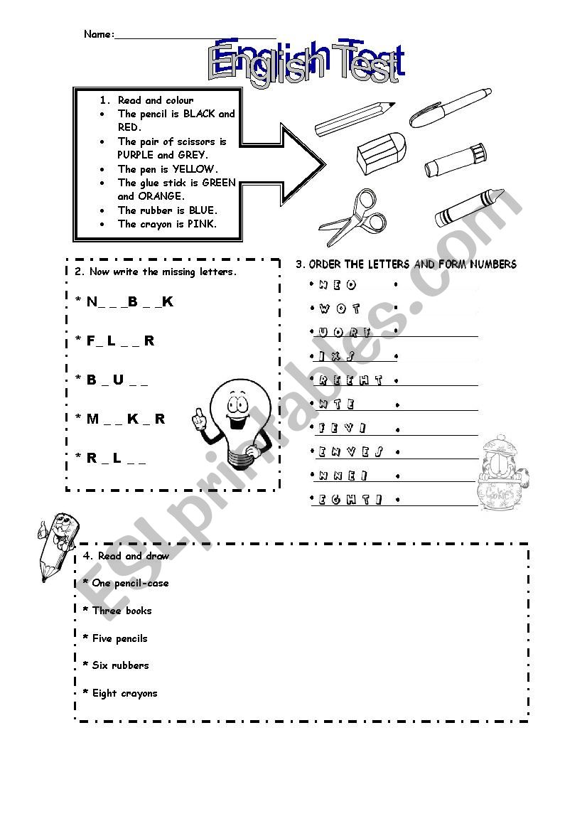 English Test worksheet