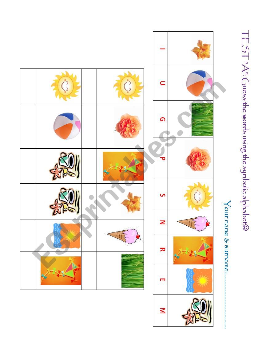 4 seasons - test A & B worksheet