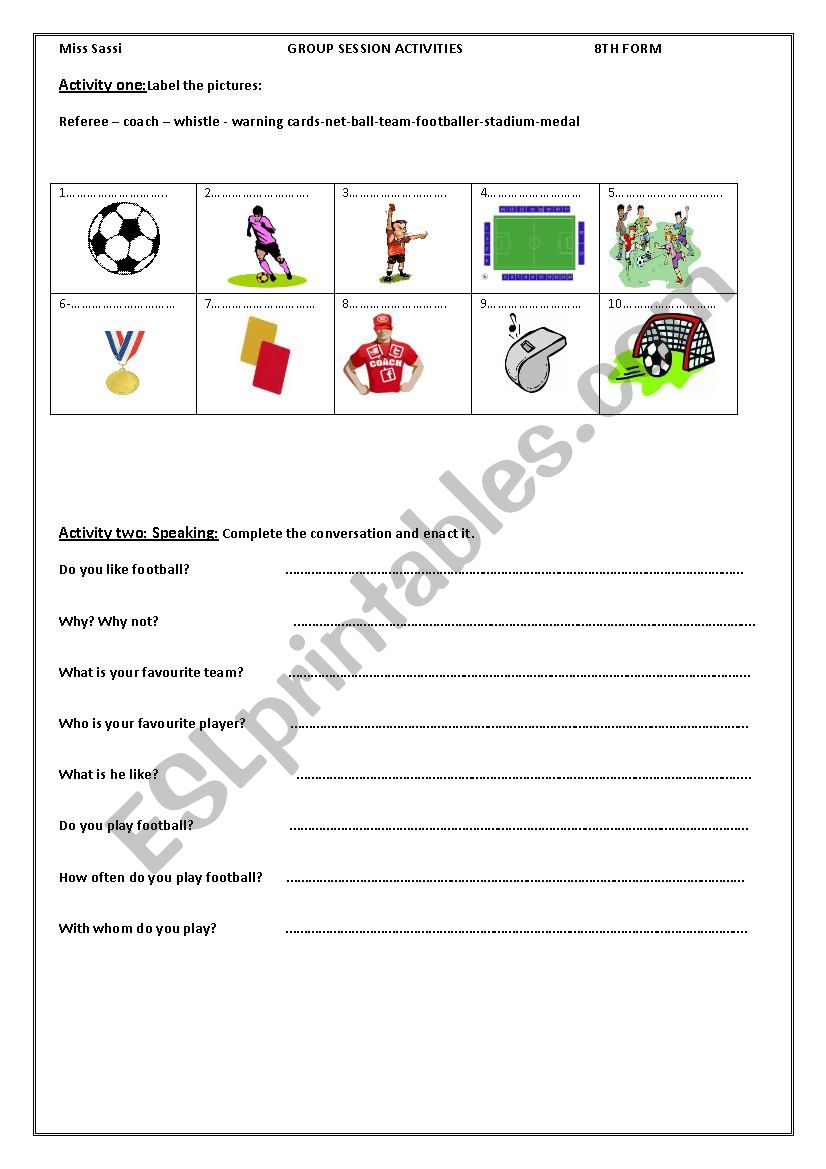 group session about football worksheet