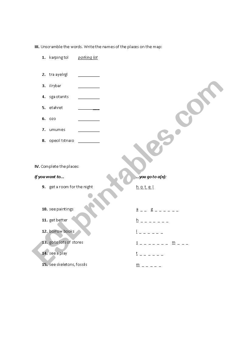 Places in Town worksheet