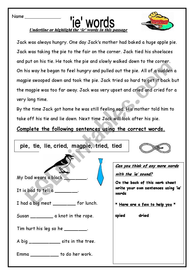 ´ie´ as in pie - ESL worksheet by gumnuts1