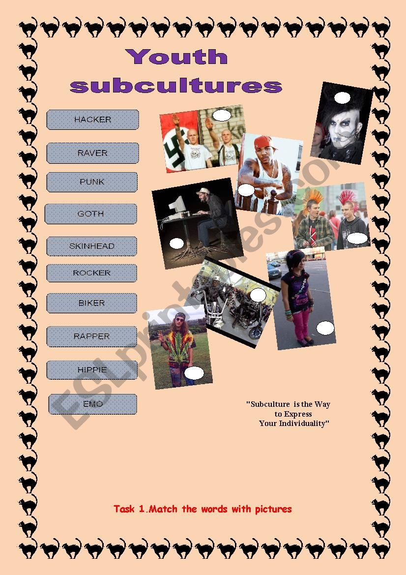 Youth subcultures worksheet