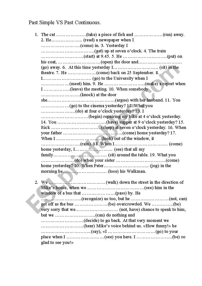 past simple/ past continuous worksheet