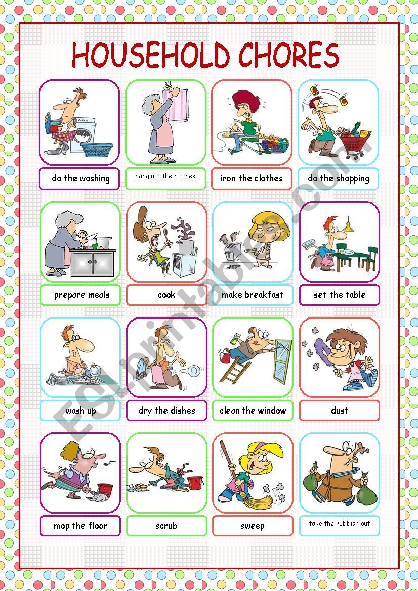 Household Chores Picture Dictionary ESL Worksheet By Kissnetothedit