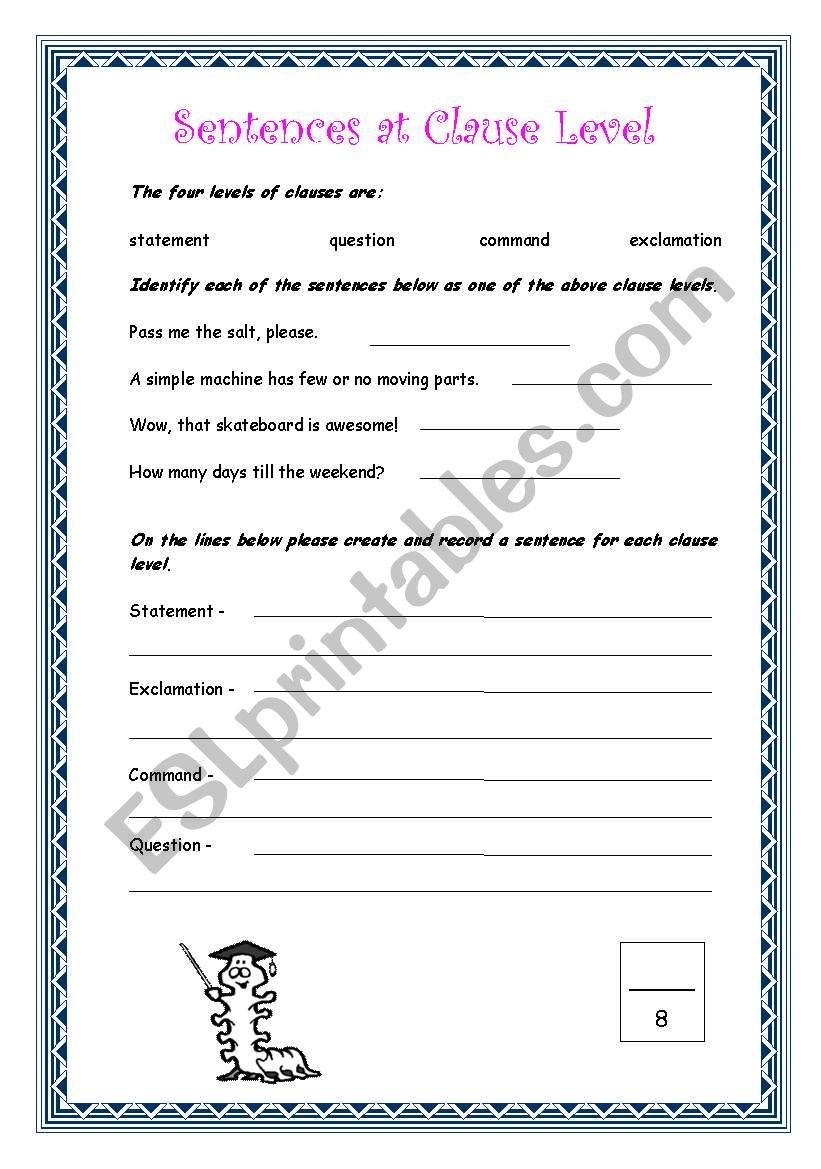 English Worksheets Sentence Level Clause Level