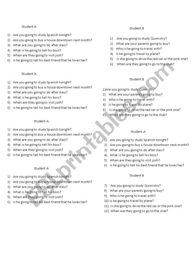 To be going to (conversation) worksheet