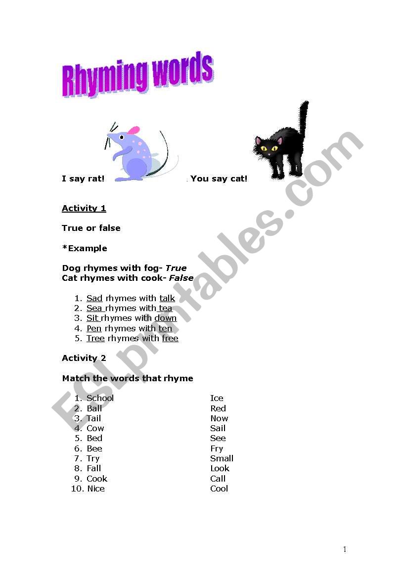 Words That Rhyme With Cat Worksheet Rectangle Circle