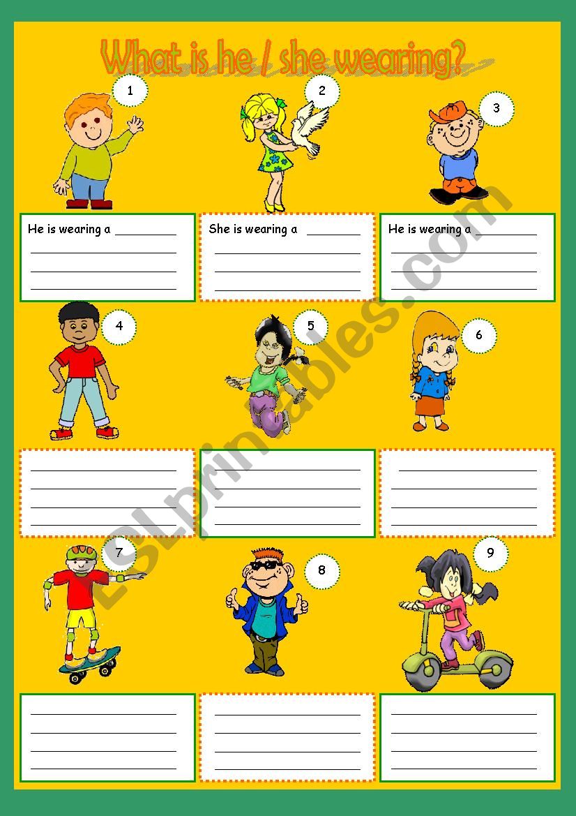 What is he/ she wearing?: English ESL worksheets pdf & doc