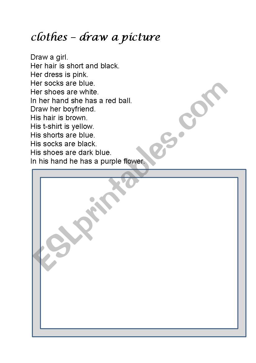 Clothes - draw the picture worksheet