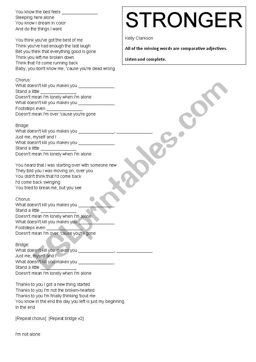 Stronger  Kelly Clarkson worksheet