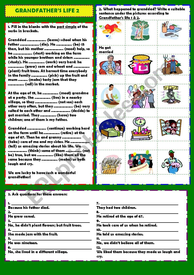 Grandfather´s life 2/2 (+ key) - ESL worksheet by dinglesazara